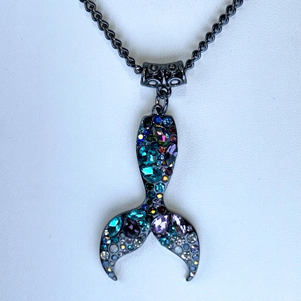 Artisan Handmade Bejeweled Mermaid Tail Necklace Boho Beach Vacation Bohemian